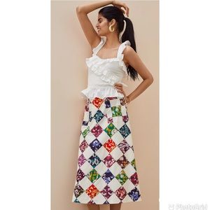NEW Anthropologie Tiny Patchwork Midi Skirt Size XL
